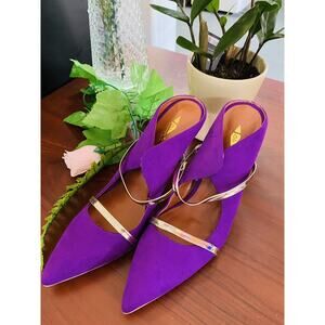 Women Ladies Oli Jolimall Tan Purple Suede Heel Pointy Shoes Size 9 Open Back